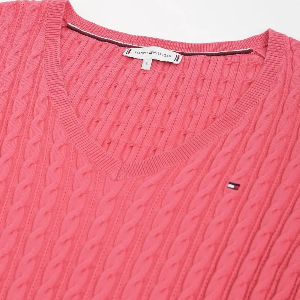 Tommy Hilfiger Women's Pink Cable Knit Sweater Shirt